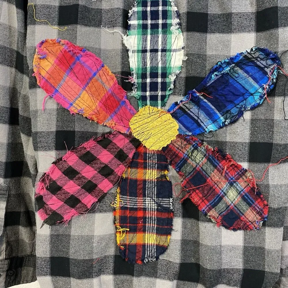 Flannel Shirt Women XL Shacket Flower Grunge Camp Rock Country Festival Upcycled - Picture 14 of 16